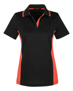 Harriton M386W, 13909 Women's Flash Snag Protection Plus Il Colorblock Polo, Black/ Team Orange