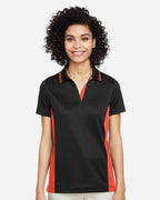 Harriton M386W, 13909 Women's Flash Snag Protection Plus Il Colorblock Polo, Black/ Team Orange