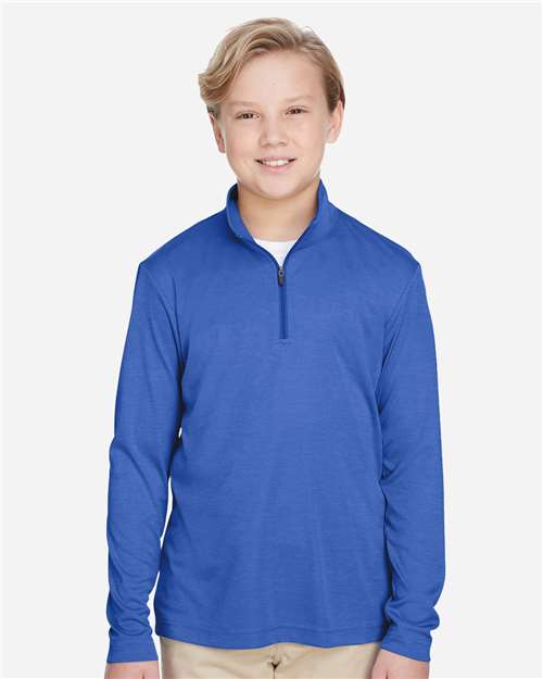 Team 365 TT31HY, Youth Zone Sonic Heather Performance Quarter-zip Pullover, Sport Royal Heather