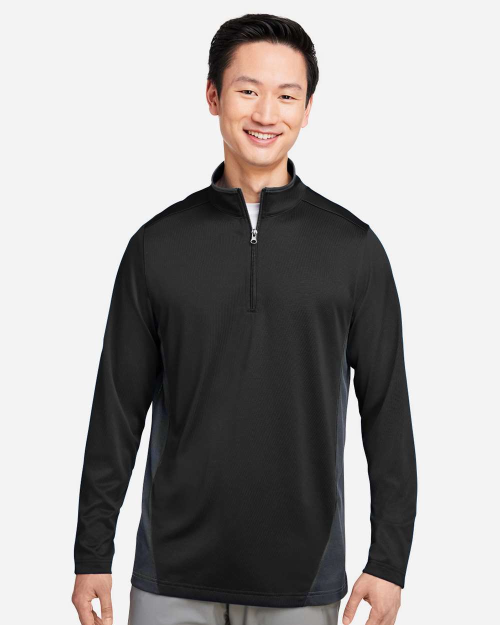 Harriton M786, 13930 Men's Flash Snag Protection Plus Il Colorblock Quarter-zip Pullover, Black/ Dark Charcoal