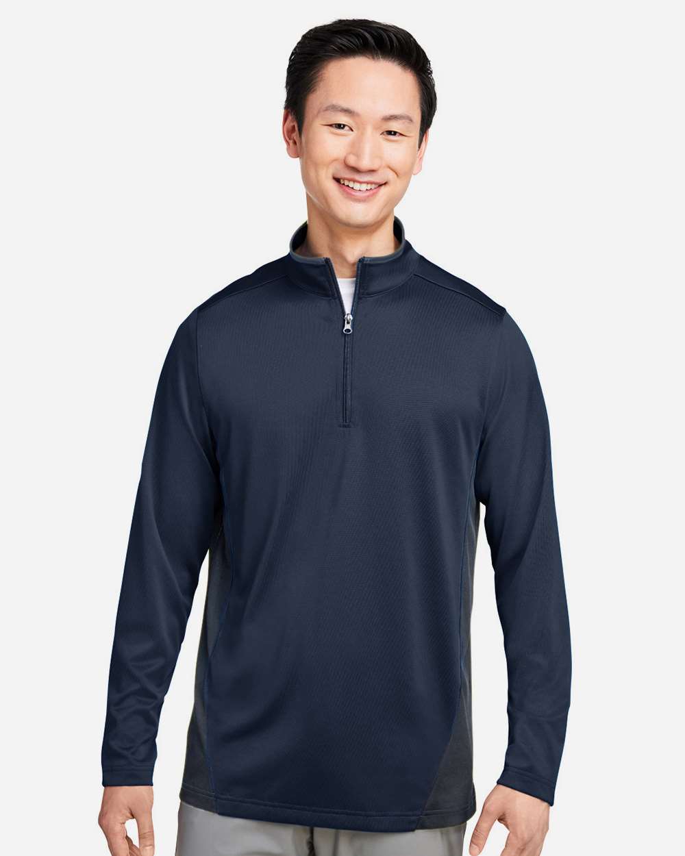 Harriton M786, 13930 Men's Flash Snag Protection Plus Il Colorblock Quarter-zip Pullover, Dark Navy/ Dark Charcoal
