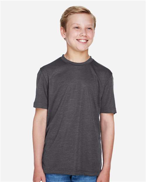 Team 365 TT11HY, Youth Sonic Heather Performance T-shirt, Dark Grey Heather