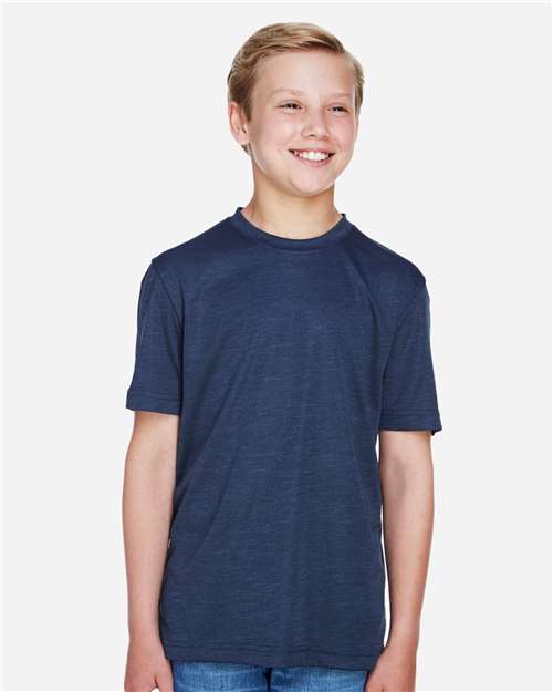 Team 365 TT11HY, Youth Sonic Heather Performance T-shirt, Sport Dark Navy Heather