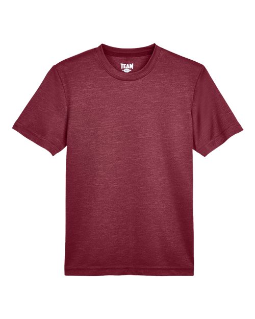 Team 365 TT11HY, Youth Sonic Heather Performance T-shirt, Sport Maroon Heather