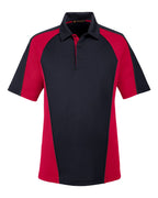Harriton M385, 13951 Men's Advantage Snag Protection Plus Il Colorblock Polo, Black/ Red/ Dark Charcoal