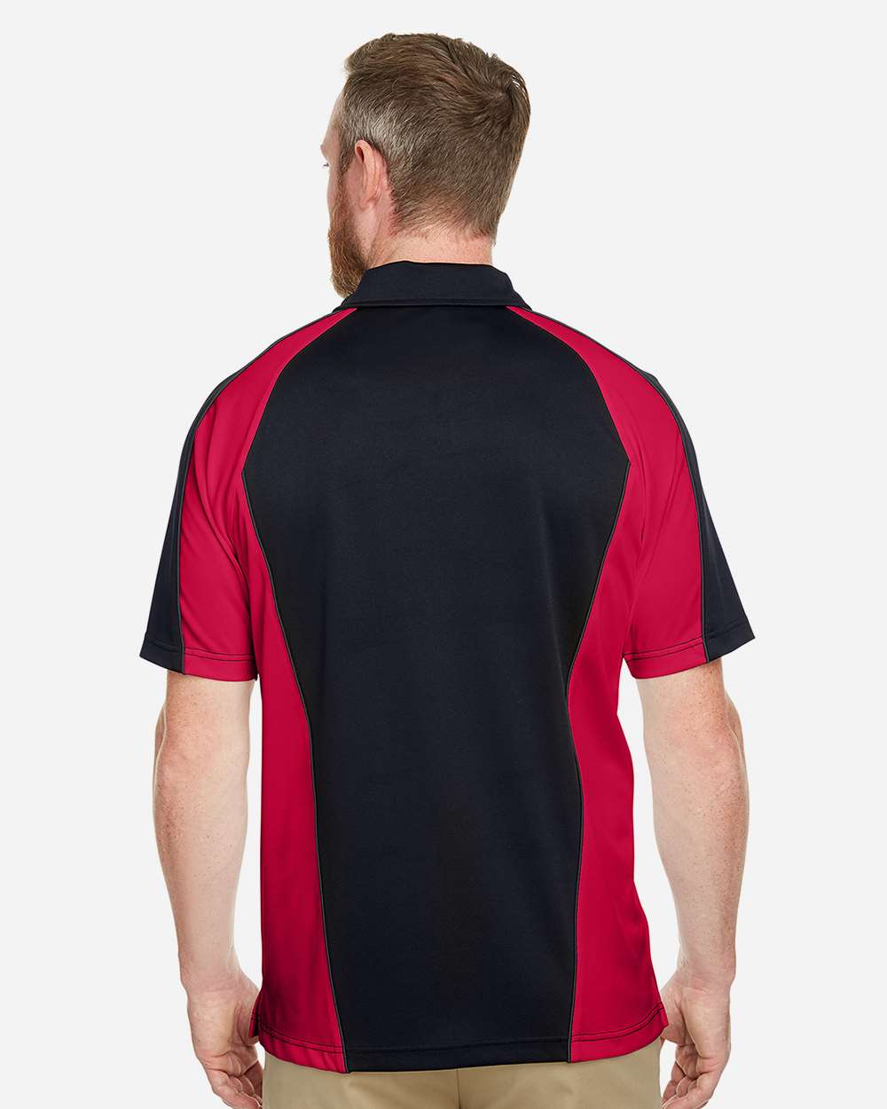 Harriton M385, 13951 Men's Advantage Snag Protection Plus Il Colorblock Polo, Black/ Red/ Dark Charcoal