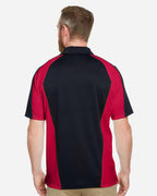Harriton M385, 13951 Men's Advantage Snag Protection Plus Il Colorblock Polo, Black/ Red/ Dark Charcoal