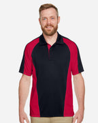 Harriton M385, 13951 Men's Advantage Snag Protection Plus Il Colorblock Polo, Black/ Red/ Dark Charcoal