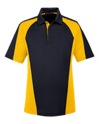 Harriton M385, 13951 Men's Advantage Snag Protection Plus Il Colorblock Polo, Black/ Sunray Yellow/ Dark Charcoal