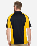 Harriton M385, 13951 Men's Advantage Snag Protection Plus Il Colorblock Polo, Black/ Sunray Yellow/ Dark Charcoal