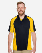 Harriton M385, 13951 Men's Advantage Snag Protection Plus Il Colorblock Polo, Black/ Sunray Yellow/ Dark Charcoal
