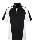 Harriton M385, 13951 Men's Advantage Snag Protection Plus Il Colorblock Polo, Black/ White/ Dark Charcoal