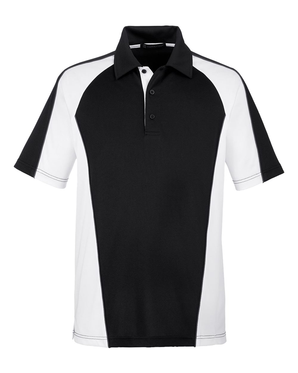 Harriton M385, 13951 Men's Advantage Snag Protection Plus Il Colorblock Polo, Black/ White/ Dark Charcoal