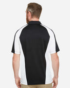 Harriton M385, 13951 Men's Advantage Snag Protection Plus Il Colorblock Polo, Black/ White/ Dark Charcoal