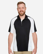Harriton M385, 13951 Men's Advantage Snag Protection Plus Il Colorblock Polo, Black/ White/ Dark Charcoal
