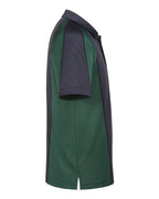 Harriton M385, 13951 Men's Advantage Snag Protection Plus Il Colorblock Polo, Dark Charcoal/ Dark Green/ Black