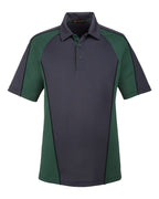 Harriton M385, 13951 Men's Advantage Snag Protection Plus Il Colorblock Polo, Dark Charcoal/ Dark Green/ Black