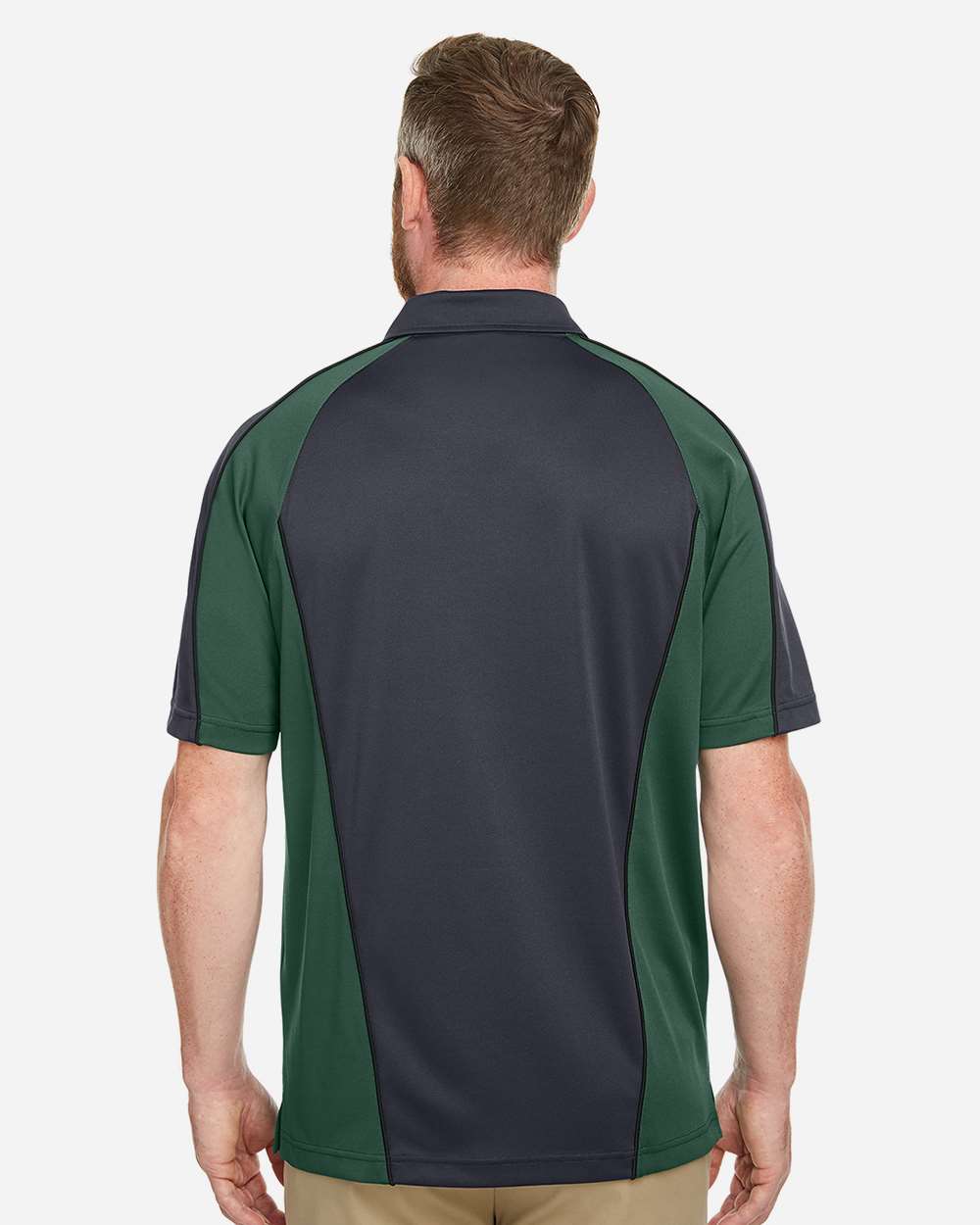 Harriton M385, 13951 Men's Advantage Snag Protection Plus Il Colorblock Polo, Dark Charcoal/ Dark Green/ Black