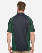 Harriton M385, 13951 Men's Advantage Snag Protection Plus Il Colorblock Polo, Dark Charcoal/ Dark Green/ Black