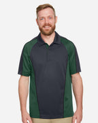 Harriton M385, 13951 Men's Advantage Snag Protection Plus Il Colorblock Polo, Dark Charcoal/ Dark Green/ Black