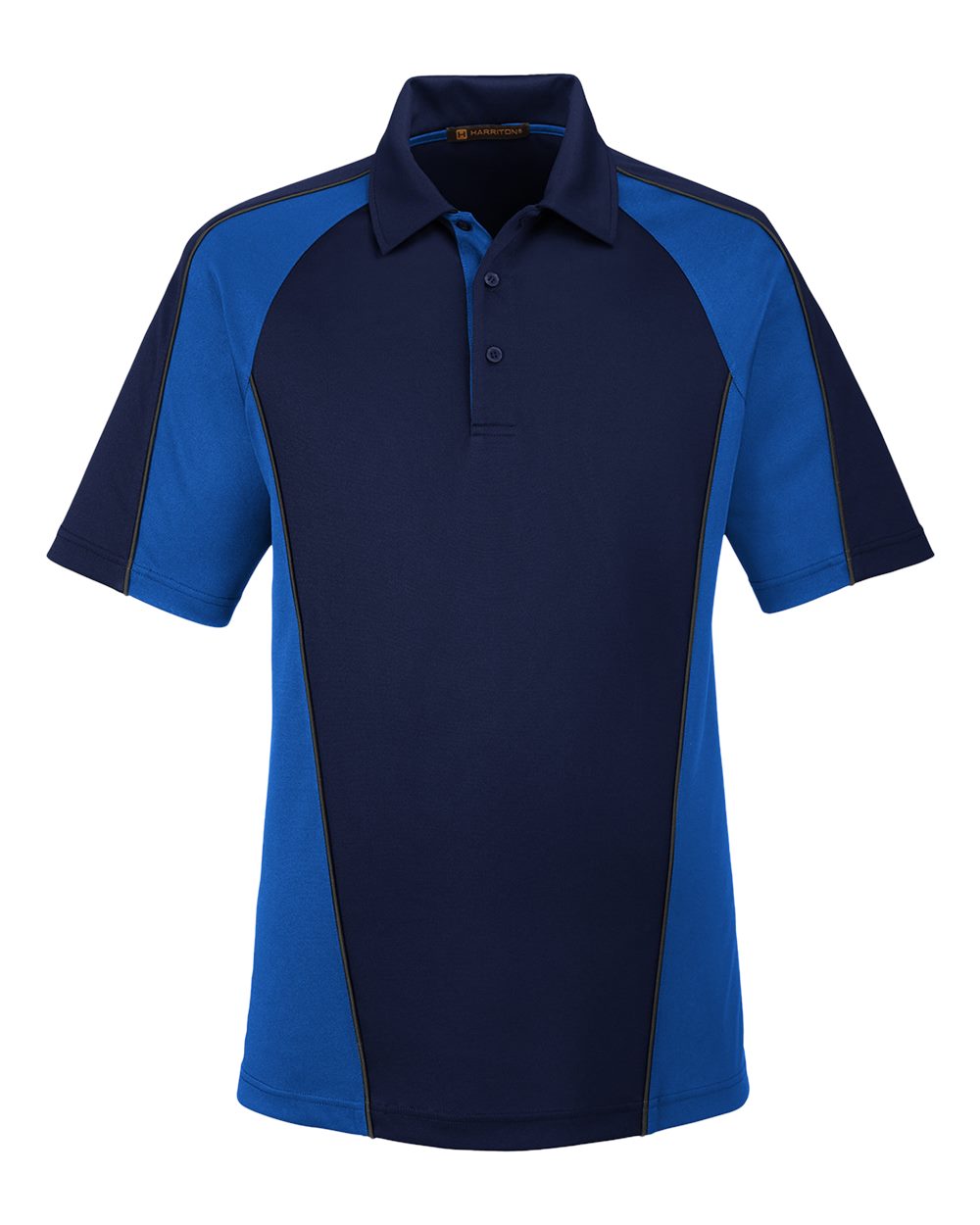 Harriton M385, 13951 Men's Advantage Snag Protection Plus Il Colorblock Polo, Dark Navy/ True Royal/ Dark Charcoal