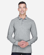Harriton M265L, 14195 Men's Easy Blend Long Sleeve Polo, Grey Heather