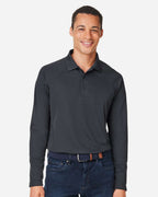 Harriton M208L, 14198 Men's Charge Snag And Soil Protect Long Sleeve Polo, Dark Charcoal