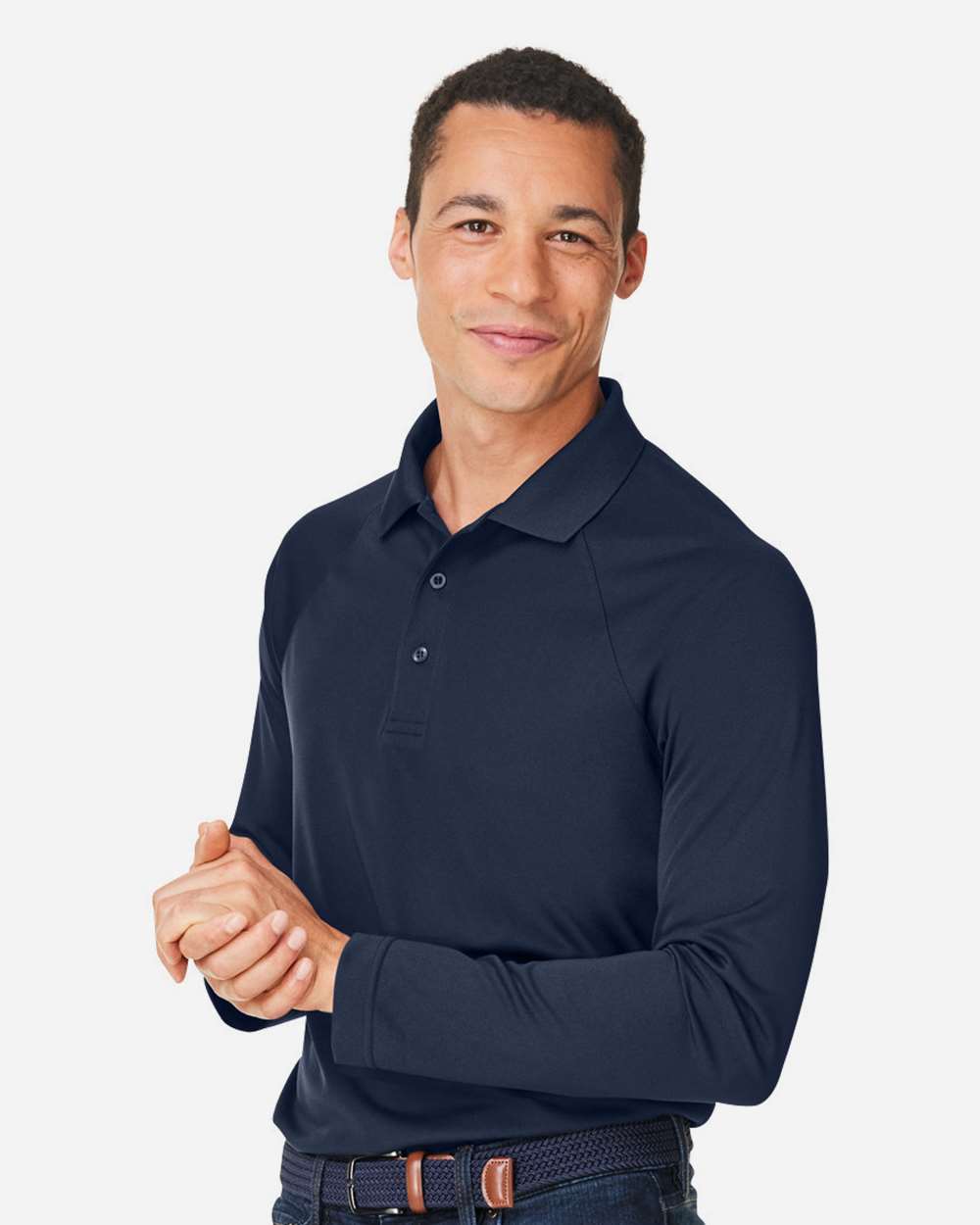 Harriton M208L, 14198 Men's Charge Snag And Soil Protect Long Sleeve Polo, Dark Navy