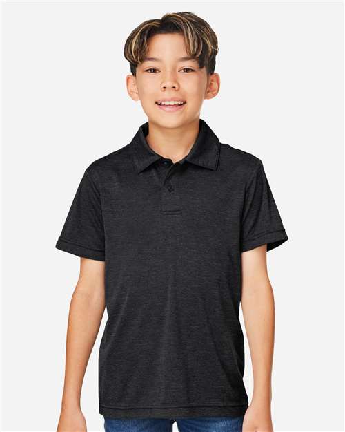 Team 365 TT51HY, Youth Zone Sonic Heather Performance Polo, Black Heather