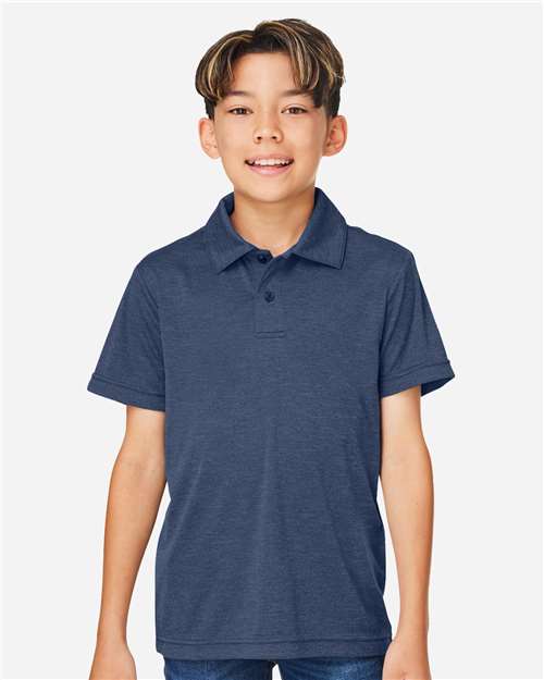 Team 365 TT51HY, Youth Zone Sonic Heather Performance Polo, Sport Dark Navy Heather