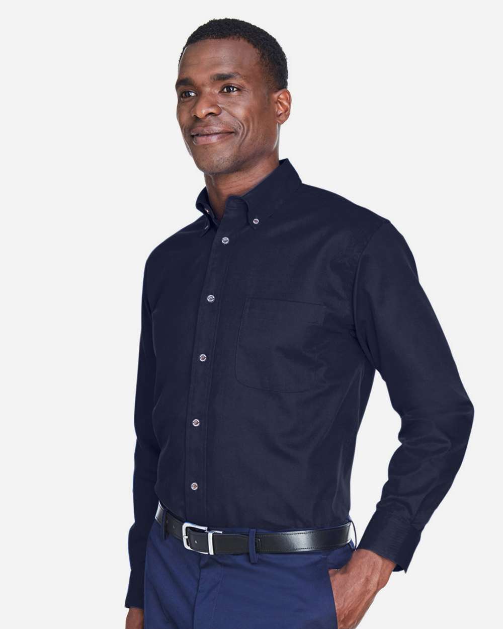 Harriton M500T, 14335 Men's Tall Easy Blend Twill Dress Shirt, Navy
