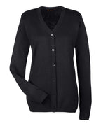 Harriton M425W, 14364 Women's Pilbloc V-neck Button Cardigan Sweater, Black