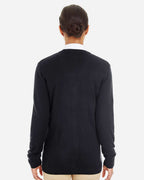 Harriton M425W, 14364 Women's Pilbloc V-neck Button Cardigan Sweater, Black