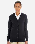 Harriton M425W, 14364 Women's Pilbloc V-neck Button Cardigan Sweater, Black