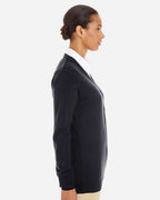 Harriton M425W, 14364 Women's Pilbloc V-neck Button Cardigan Sweater, Black
