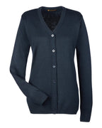 Harriton M425W, 14364 Women's Pilbloc V-neck Button Cardigan Sweater, Dark Navy