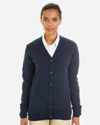 Harriton M425W, 14364 Women's Pilbloc V-neck Button Cardigan Sweater, Dark Navy