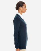 Harriton M425W, 14364 Women's Pilbloc V-neck Button Cardigan Sweater, Dark Navy