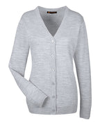 Harriton M425W, 14364 Women's Pilbloc V-neck Button Cardigan Sweater, Grey Heather