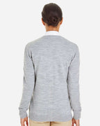 Harriton M425W, 14364 Women's Pilbloc V-neck Button Cardigan Sweater, Grey Heather