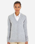 Harriton M425W, 14364 Women's Pilbloc V-neck Button Cardigan Sweater, Grey Heather