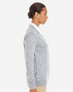 Harriton M425W, 14364 Women's Pilbloc V-neck Button Cardigan Sweater, Grey Heather