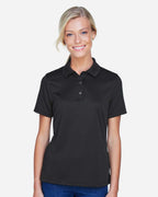 Harriton M345W, 14371 Women's Advantage Snag Protection Plus Il Snap Placket Polo, Black