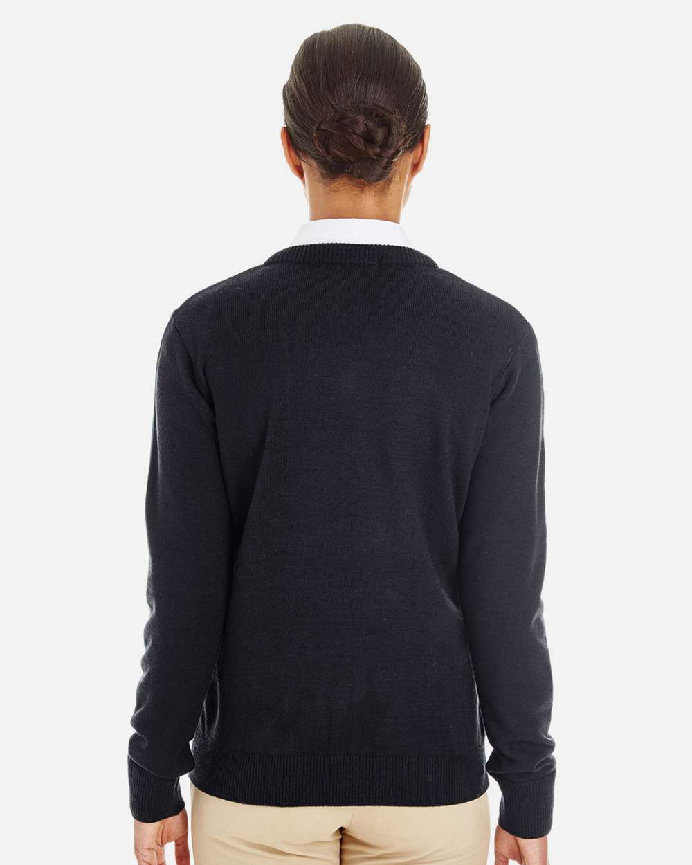 Harriton M420W, 14389 Women's Pilbloc V-neck Sweater, Black