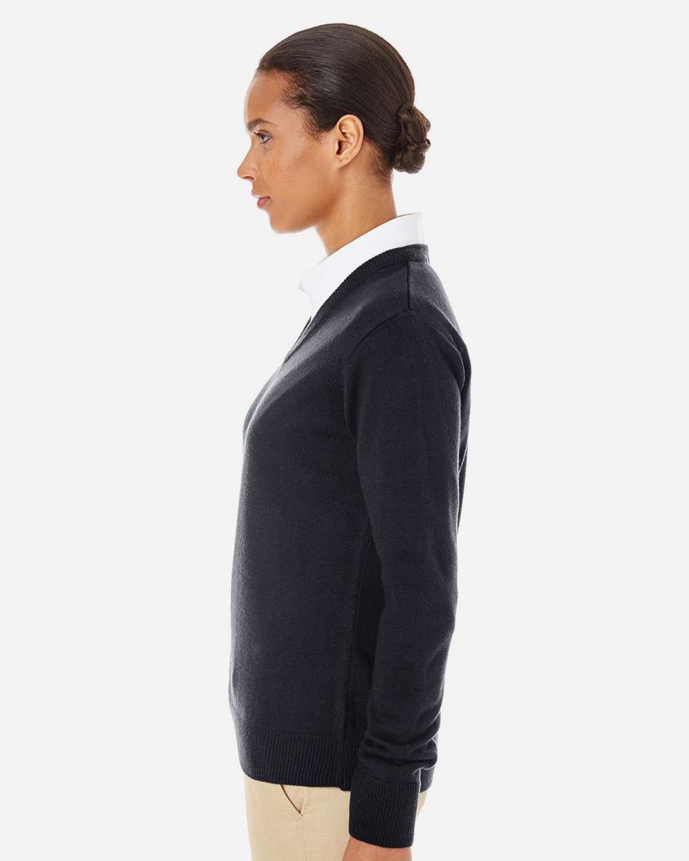 Harriton M420W, 14389 Women's Pilbloc V-neck Sweater, Black