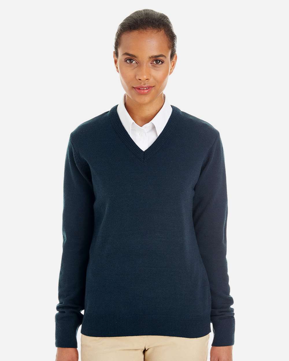 Harriton M420W, 14389 Women's Pilbloc V-neck Sweater, Dark Navy