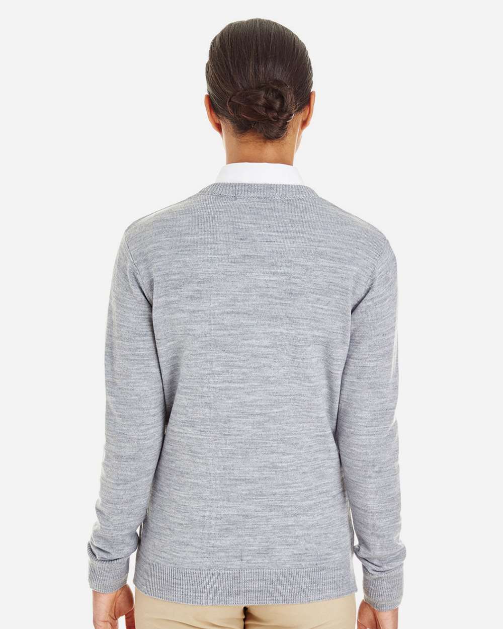 Harriton M420W, 14389 Women's Pilbloc V-neck Sweater, Grey Heather