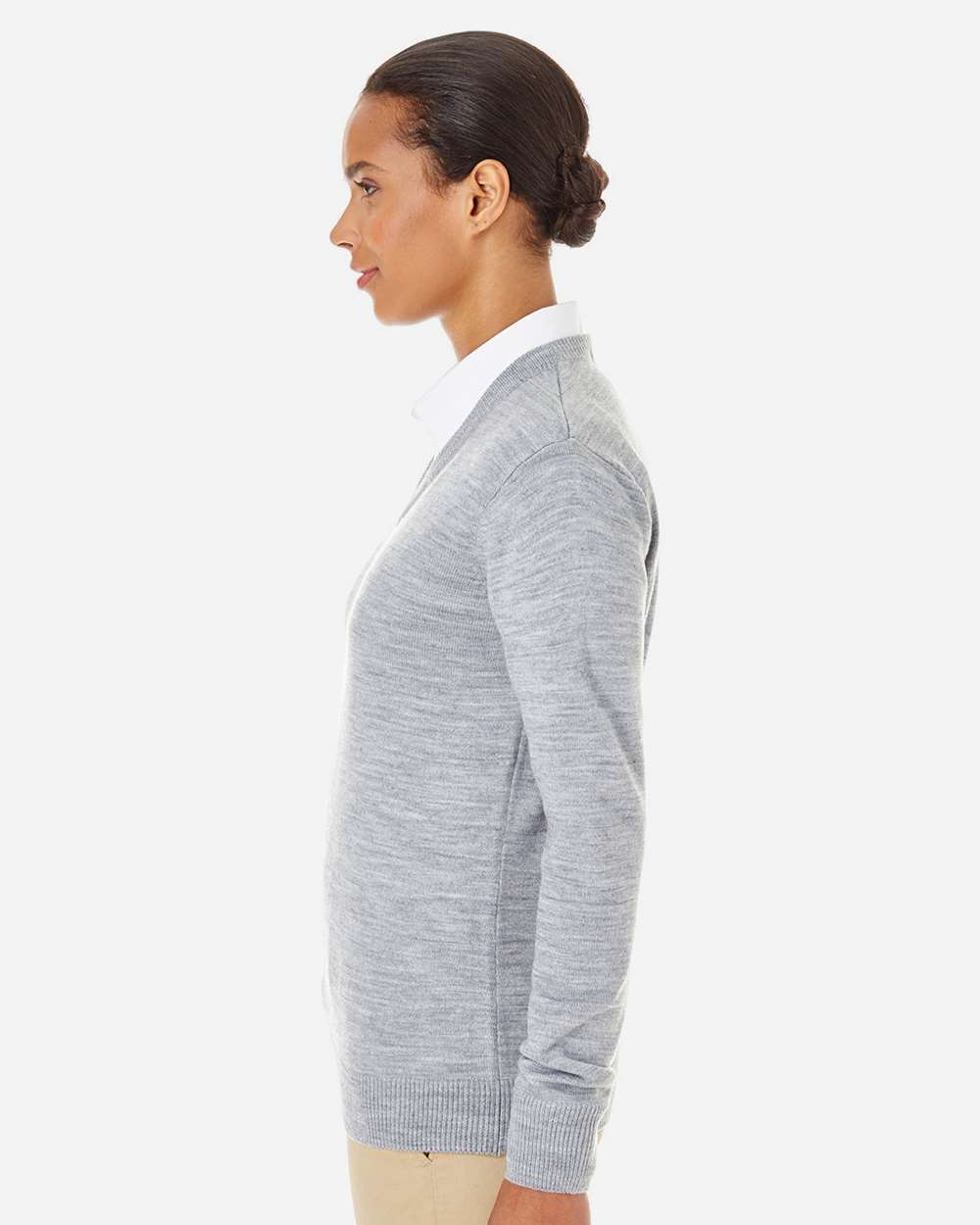 Harriton M420W, 14389 Women's Pilbloc V-neck Sweater, Grey Heather