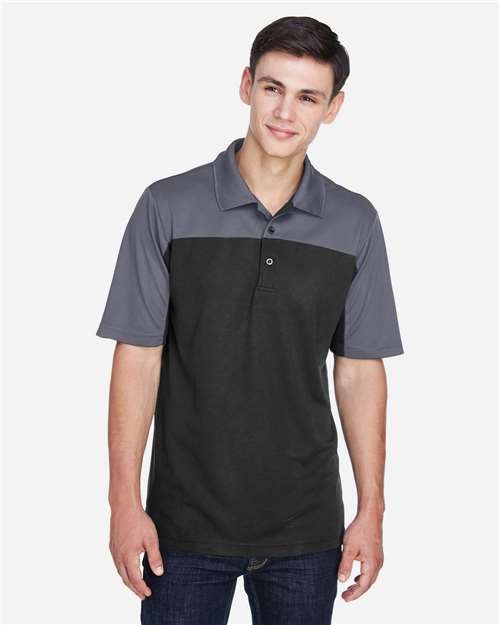 CORE365 CE101, Men's Balance Colorblock Performance Piqu Polo, Black/ Carbon