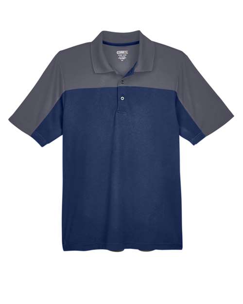 CORE365 CE101, Men's Balance Colorblock Performance Piqu Polo, Classic Navy/ Carbon